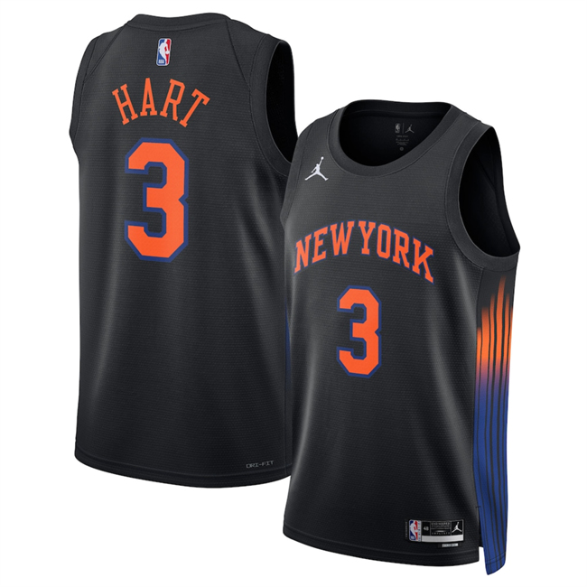 Men's Black New Yok Knicks #3 Josh Hart 2025 Statement Edition Stitched Basketball Jersey